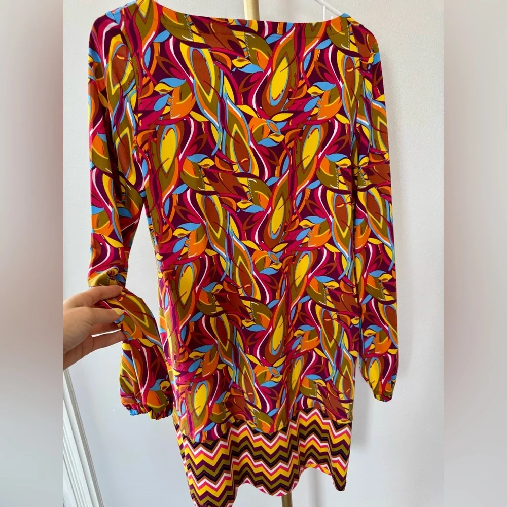Tracy Negoshian Vibrant Multicolor Women's Long Sleeved Shift Dress, Size Small